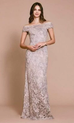 Tadashi Shoji - Embroidered Off Shoulder Markle Gown - 1 Pc Latte In Size 8 Available
