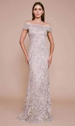 Tadashi Shoji - Embroidered Off Shoulder Markle Gown - 1 Pc Latte In Size 8 Available 8 Tadashi Shoji - Embroidered Off Shoulder Markle Gown - 1 Pc Latte In Size 8 Available
