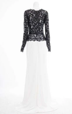 Formal Gowns Tadashi Shoji - Long Illusion Floral Lace Sheath Gown - 1 Pc Platinum/Navy In Size 6 Available