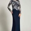Tadashi Shoji - Long Sleeve Embroidered Sheath Dress BOQ16206LXY - 2 Pcs Navy/White In Size 10 And 18 Available 2 Tadashi Shoji - Long Sleeve Embroidered Sheath Dress BOQ16206LXY - 2 Pcs Navy/White In Size 10 And 18 Available