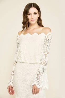 Formal Gowns Tadashi Shoji - Off Shoulder Bell Sleeves Evening Dress - 1 Pc Ivory In Size 2 Available