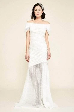 Tadashi Shoji - Off Shoulder Bridal Gown BGB19147LBR - 1 Pc Ivory/Petal In Size 10 Available