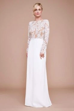 Tadashi Shoji - Reeser Geometric Sequin Long Gown - 1 Pc Ivory/Nude In Size 16 Available