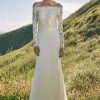Tadashi Shoji - Scalloped Embroidered Lace Bodice Off Shoulder Gown - 1 Pc Ivory/Petal In Size 4 Available