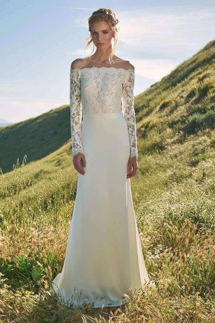 Tadashi Shoji - Scalloped Embroidered Lace Bodice Off Shoulder Gown - 1 Pc Ivory/Petal In Size 4 Available 3 Tadashi Shoji - Scalloped Embroidered Lace Bodice Off Shoulder Gown - 1 Pc Ivory/Petal In Size 4 Available