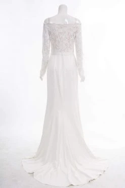 Tadashi Shoji - Scalloped Embroidered Lace Bodice Off Shoulder Gown - 1 Pc Ivory/Petal In Size 4 Available