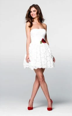 Cocktail Dresses Tarik Ediz - 50037 Strapless Rose Accented Lace Dress