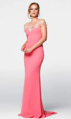 Tarik Ediz - 50057 Off The Shoulder Sheath Dress - 1 Pc Cream In Size 2 Available Formal Gowns