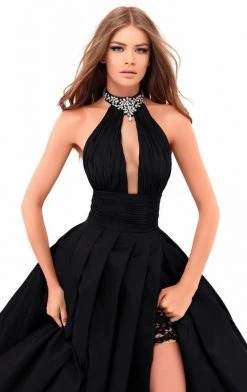 Tarik Ediz - 50213 High Halter Pleated Ballgown Overskirt Gown