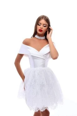 Tarik Ediz - 50226 Taffeta Off-Shoulder Lace A-line Dress Cocktail Dresses