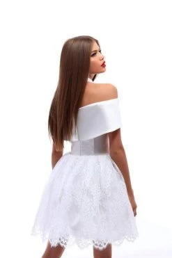 Tarik Ediz - 50226 Taffeta Off-Shoulder Lace A-line Dress Cocktail Dresses