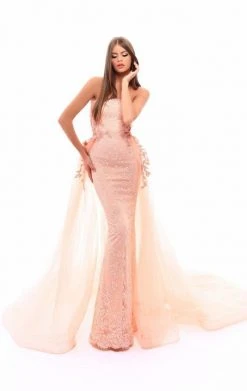 Formal Gowns Tarik Ediz - 50257 Floral Embroidered Strapless Tulle Overskirt Gown