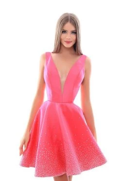 Formal Gowns Tarik Ediz - 50262 Crystal Embellished Deep V-neck Taffeta Dress