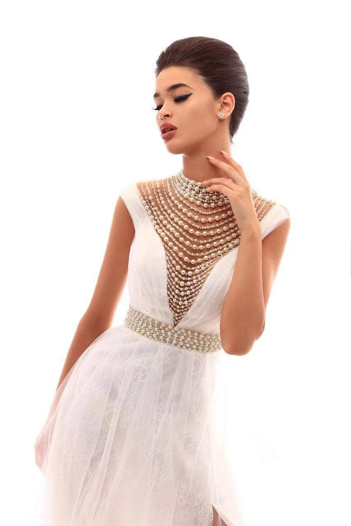 Formal Gowns Tarik Ediz - 50285 Sheer Neckline Pearl Embellished Tulle Gown 4 Formal Gowns Tarik Ediz - 50285 Sheer Neckline Pearl Embellished Tulle Gown