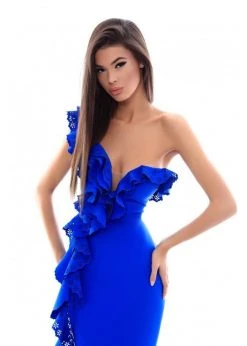 Tarik Ediz - 50333 Laser-Cut Plunging Ruffled Cascade Mermaid Gown