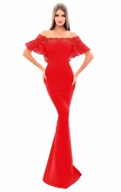 Formal Gowns Tarik Ediz - 50347 Laser-Cut Batwing Sleeve Off Shoulder Mermaid Gown
