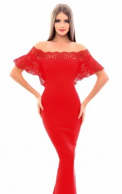 Formal Gowns Tarik Ediz - 50347 Laser-Cut Batwing Sleeve Off Shoulder Mermaid Gown