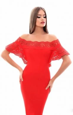 Formal Gowns Tarik Ediz - 50347 Laser-Cut Batwing Sleeve Off Shoulder Mermaid Gown