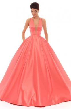Tarik Ediz - 50401 Illusion Plunging Neck Satin Ballgown