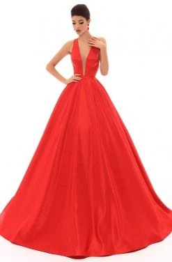 Tarik Ediz - 50401 Illusion Plunging Neck Satin Ballgown