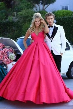 Tarik Ediz - 50402 Sleeveless V Neck Taffeta Prom Dress