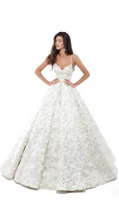 Formal Gowns Tarik Ediz - 50404 V-neck Jacquard Pleated Ballgown