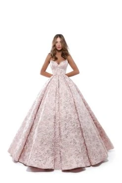 Formal Gowns Tarik Ediz - 50404 V-neck Jacquard Pleated Ballgown