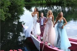 Formal Gowns Tarik Ediz - 50405 Plunging V Neck Lace Gown With Overskirt