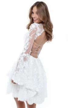 Tarik Ediz - 50417 Floral Embroidered Long Bell Sleeve A-line Dress Cocktail Dresses