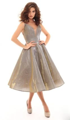 Tarik Ediz - 50425 Deep V-neck A-line Dress With Lace Up Back Cocktail Dresses