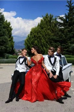 Tarik Ediz - 50429 Plunging Off-Shoulder Lace Sheath Dress With Train 11 Tarik Ediz - 50429 Plunging Off-Shoulder Lace Sheath Dress With Train