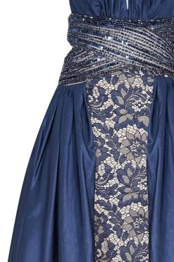 Tarik Ediz - 50434 Deep V-neck Lace Sheath Dress With Overskirt