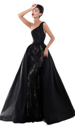 Tarik Ediz - 50435 Lace Embroidered Taffeta Gown With Overskirt Formal Gowns 9 Tarik Ediz - 50435 Lace Embroidered Taffeta Gown With Overskirt Formal Gowns