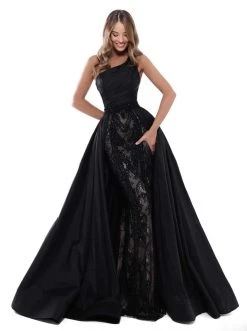 Tarik Ediz - 50435 Lace Embroidered Taffeta Gown With Overskirt Formal Gowns 10 Tarik Ediz - 50435 Lace Embroidered Taffeta Gown With Overskirt Formal Gowns