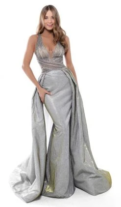 Formal Gowns Tarik Ediz - 50438 Embellished Deep Vneck Trumpet Dress With Overskirt
