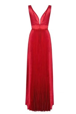 Tarik Ediz - 50443 Plunging V-neck Satin Pleated A-line Dress Formal Gowns 14 Tarik Ediz - 50443 Plunging V-neck Satin Pleated A-line Dress Formal Gowns