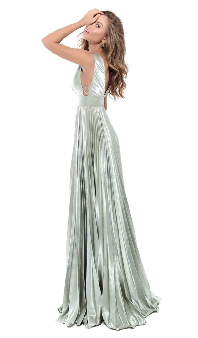 Tarik Ediz - 50443 Plunging V-neck Satin Pleated A-line Dress Formal Gowns 4 Tarik Ediz - 50443 Plunging V-neck Satin Pleated A-line Dress Formal Gowns
