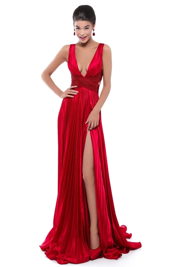 Formal Gowns Tarik Ediz - 50446 Sequined Deep V-neck A-line Dress With Train 3 Formal Gowns Tarik Ediz - 50446 Sequined Deep V-neck A-line Dress With Train