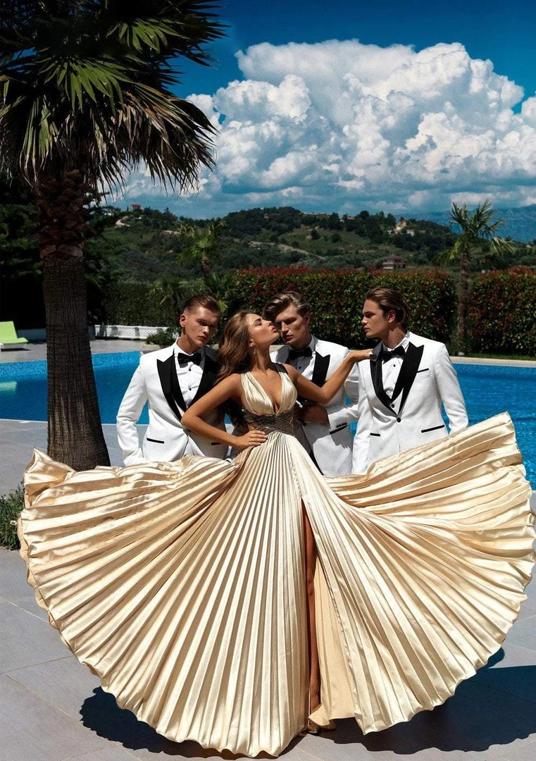 Formal Gowns Tarik Ediz - 50446 Sequined Deep V-neck A-line Dress With Train 10 Formal Gowns Tarik Ediz - 50446 Sequined Deep V-neck A-line Dress With Train