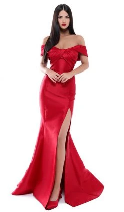 Formal Gowns Tarik Ediz - 50448 Pleated Off-Shoulder Mermaid Dress