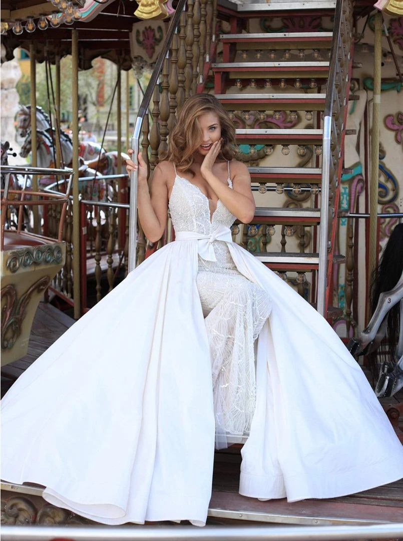 Tarik Ediz - 50452 Bedazzled Deep V-neck Dress With Overskirt 6 Tarik Ediz - 50452 Bedazzled Deep V-neck Dress With Overskirt