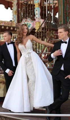 Tarik Ediz - 50452 Bedazzled Deep V-neck Dress With Overskirt 12 Tarik Ediz - 50452 Bedazzled Deep V-neck Dress With Overskirt