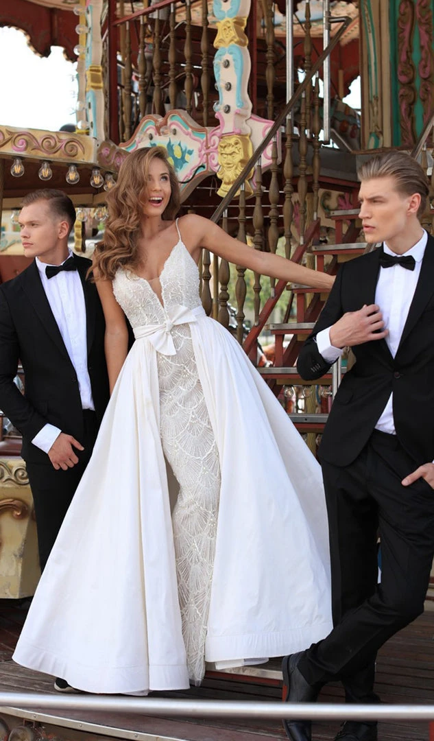 Tarik Ediz - 50452 Bedazzled Deep V-neck Dress With Overskirt 7 Tarik Ediz - 50452 Bedazzled Deep V-neck Dress With Overskirt