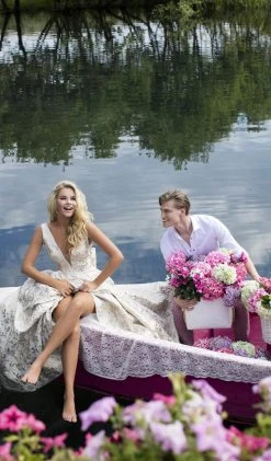 Formal Gowns Tarik Ediz - 50457 Embroidered Deep V-neck Ballgown