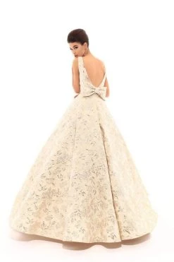 Formal Gowns Tarik Ediz - 50457 Embroidered Deep V-neck Ballgown