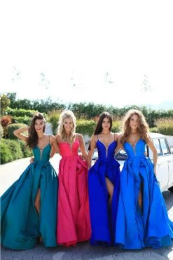 Tarik Ediz - 50464 Illusion Plunging Ballgown With Front Slit Formal Gowns 11 Tarik Ediz - 50464 Illusion Plunging Ballgown With Front Slit Formal Gowns