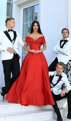 Formal Gowns Tarik Ediz - 50465 Plunging Off-Shoulder Taffeta Ballgown