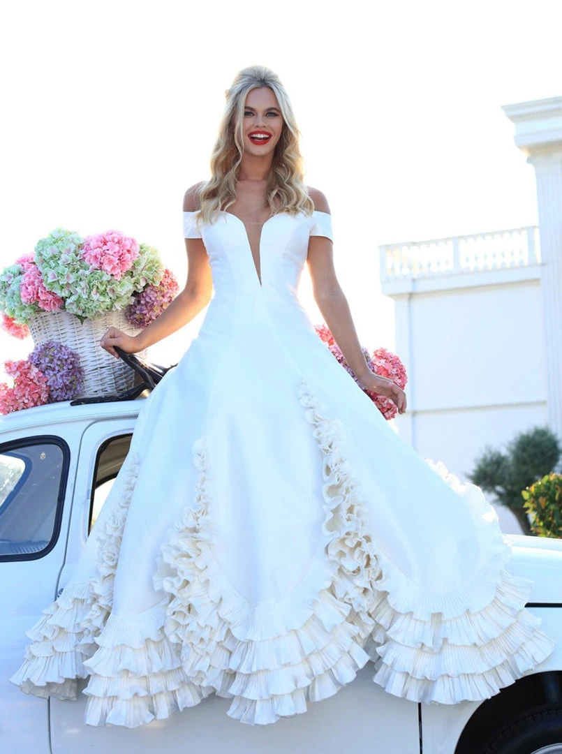 Tarik Ediz - 50472 Plunging Off-Shoulder Taffeta Ruffled Ballgown Formal Gowns 4 Tarik Ediz - 50472 Plunging Off-Shoulder Taffeta Ruffled Ballgown Formal Gowns