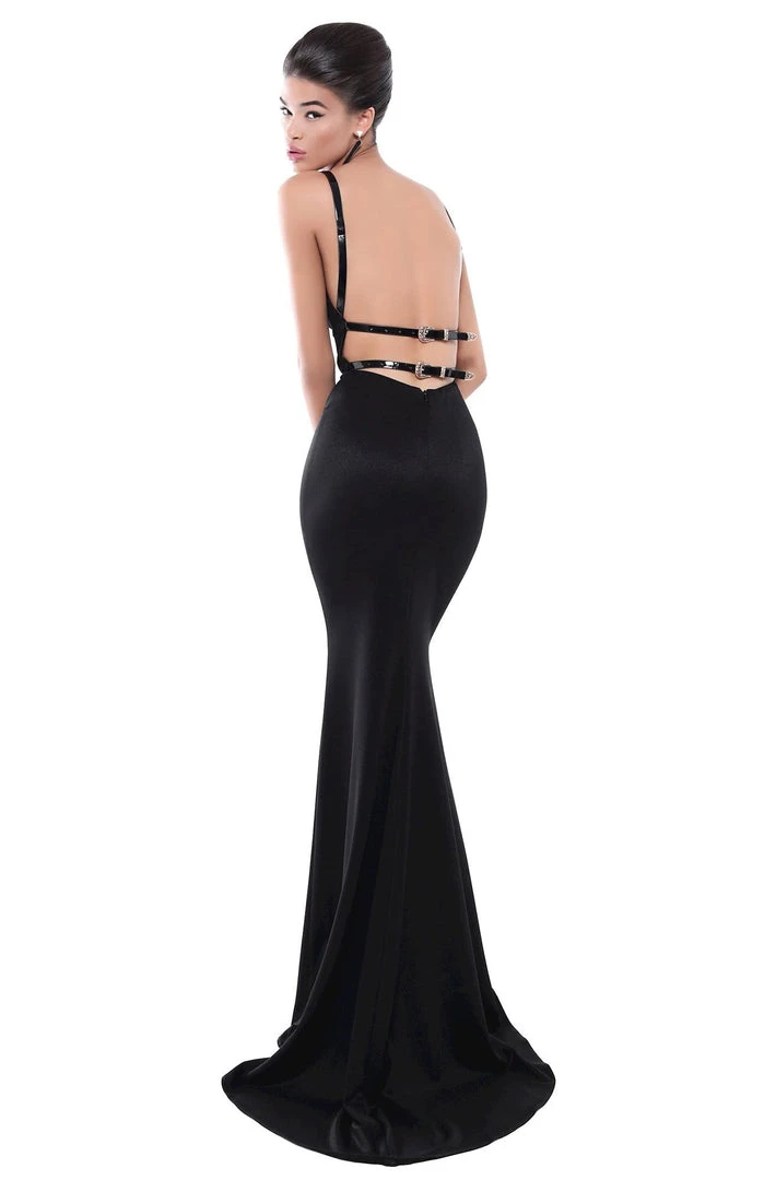 Tarik Ediz - 50483 Plunging Belt-Detailed Backless Gown 4 Tarik Ediz - 50483 Plunging Belt-Detailed Backless Gown