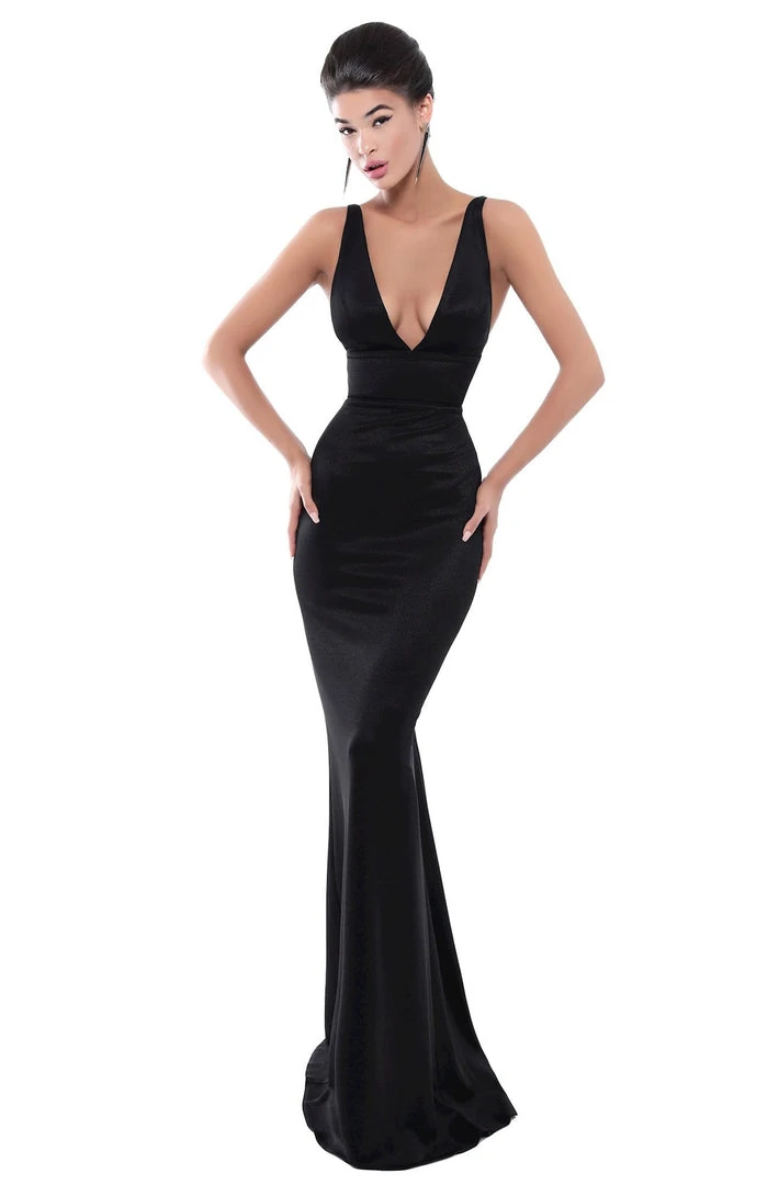 Tarik Ediz - 50483 Plunging Belt-Detailed Backless Gown 3 Tarik Ediz - 50483 Plunging Belt-Detailed Backless Gown
